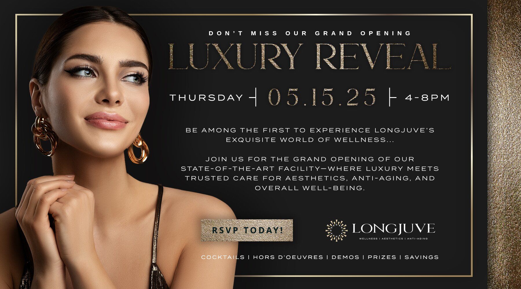 Luxury reveal event invitation with wellness focus.