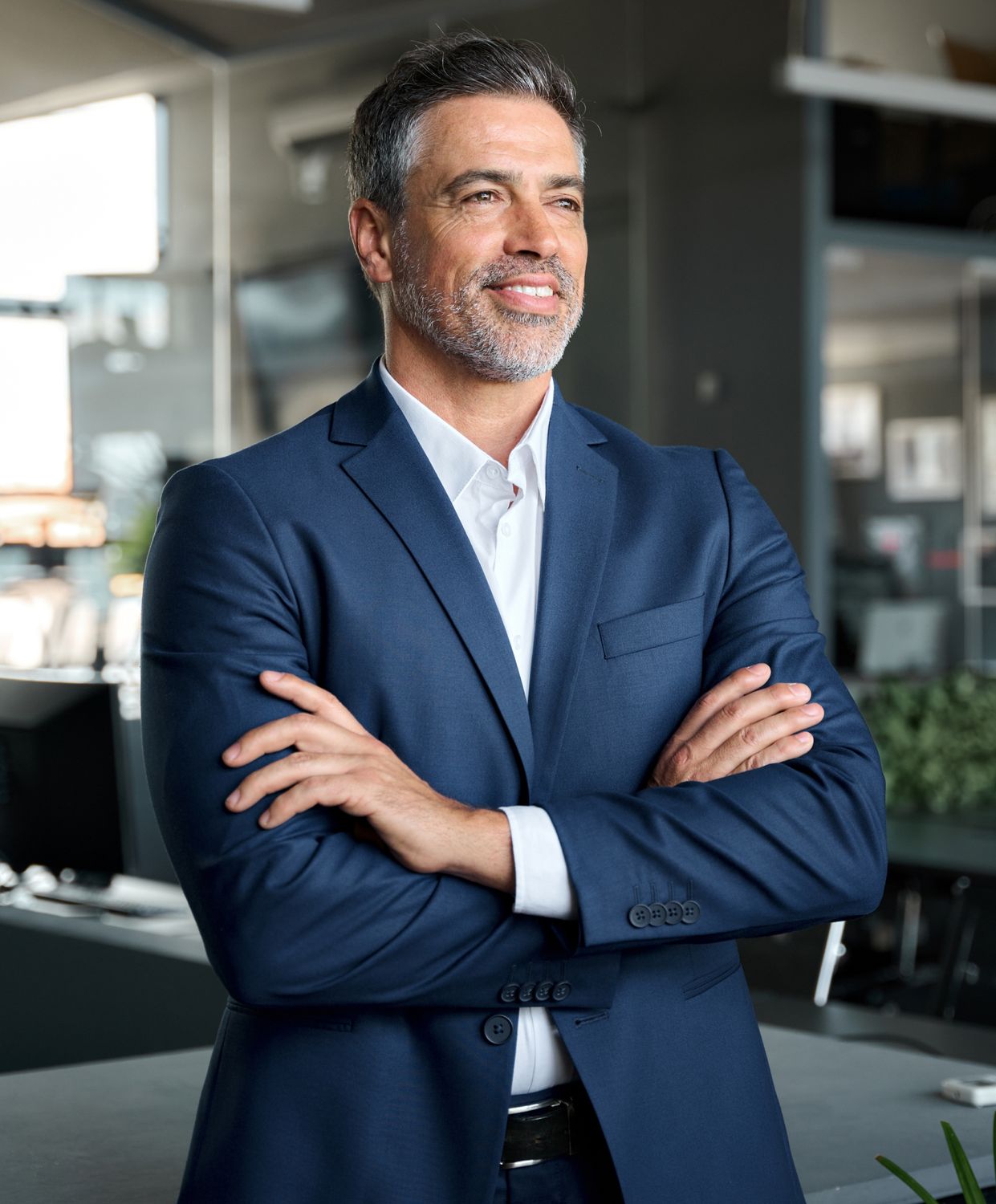 Confident professional in a business setting.