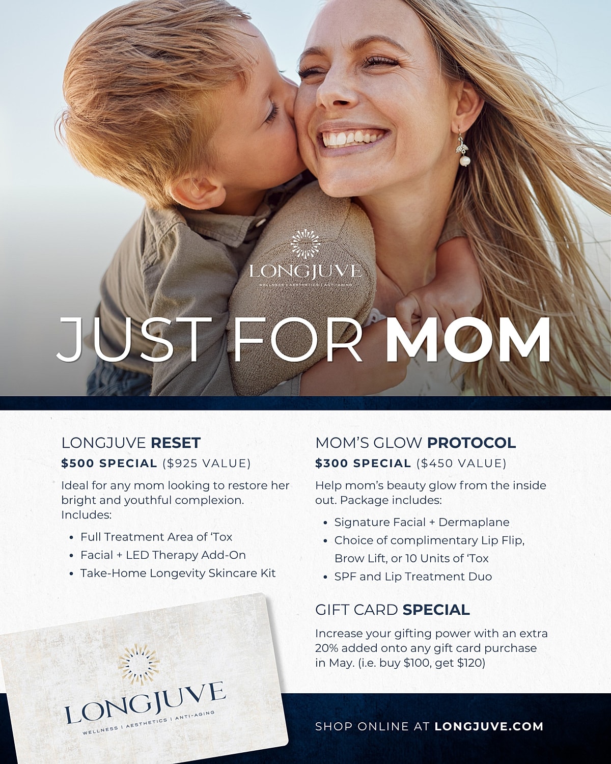 Promotional image for Mother's Day skincare specials.